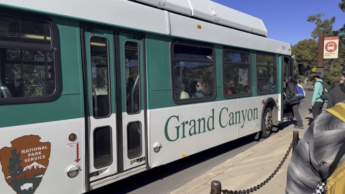 Grand Canyon National Park shuttle bus traveling towards Hermits Rest.