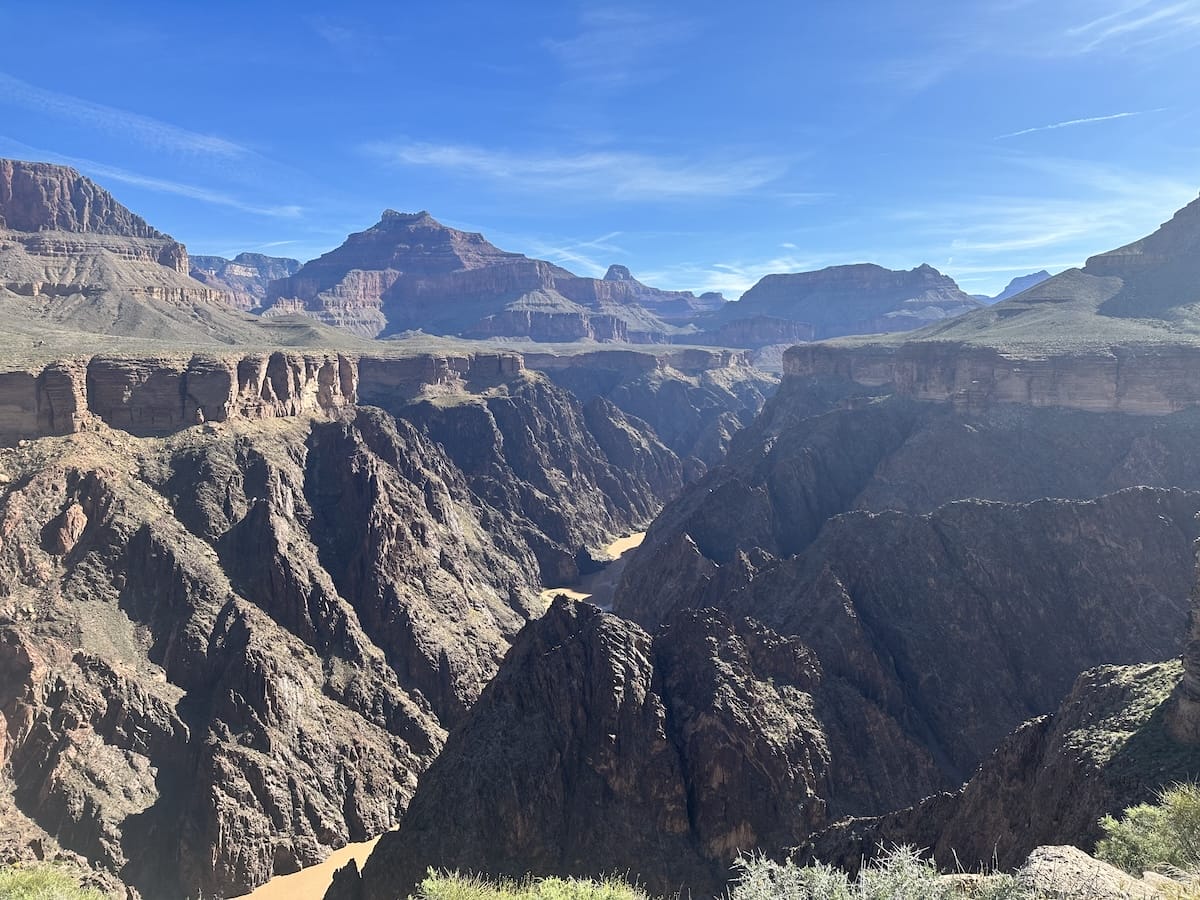 Scenic view from Plateau Point in Grand Canyon National Park overlooking the canyon and Colorado River.