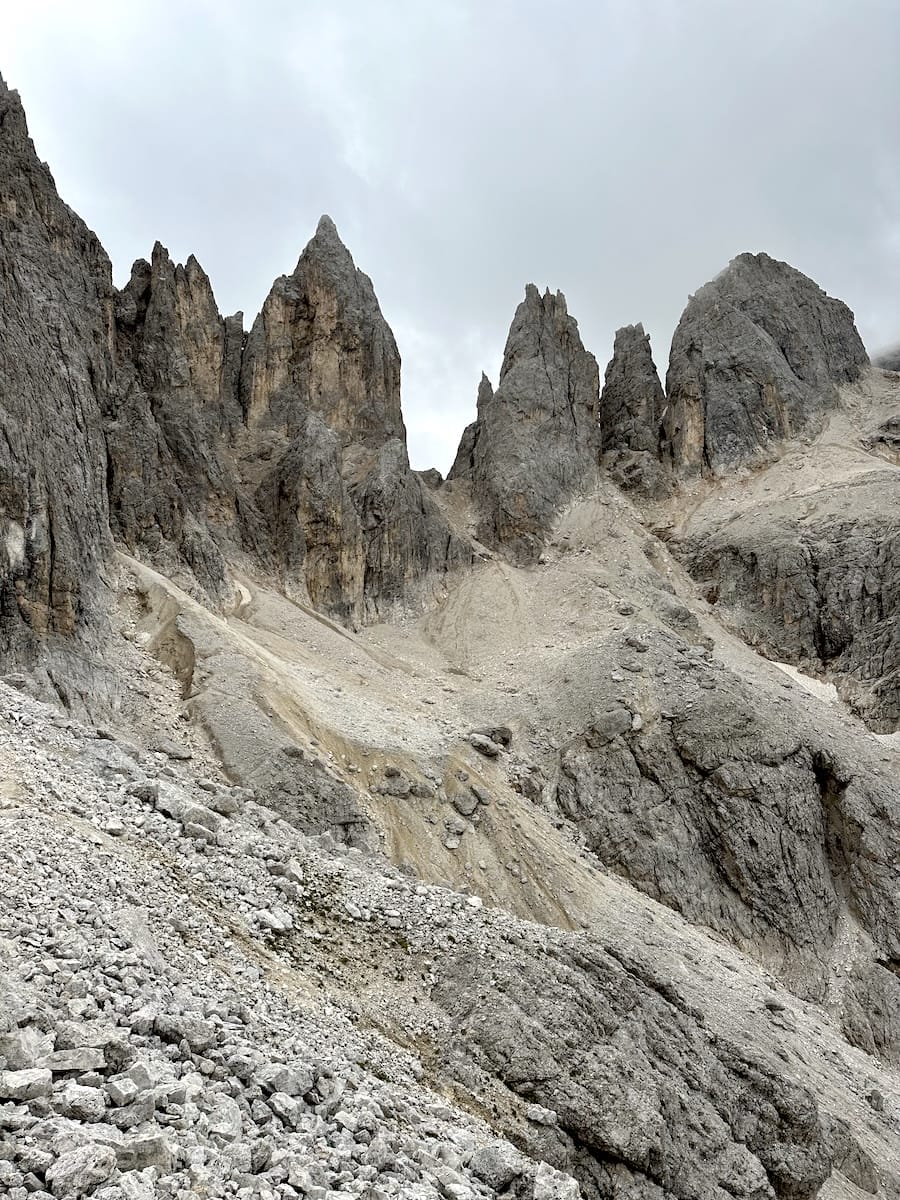 Rocky peaks landscape at Passo delle Farangole on the Alta Via 2.