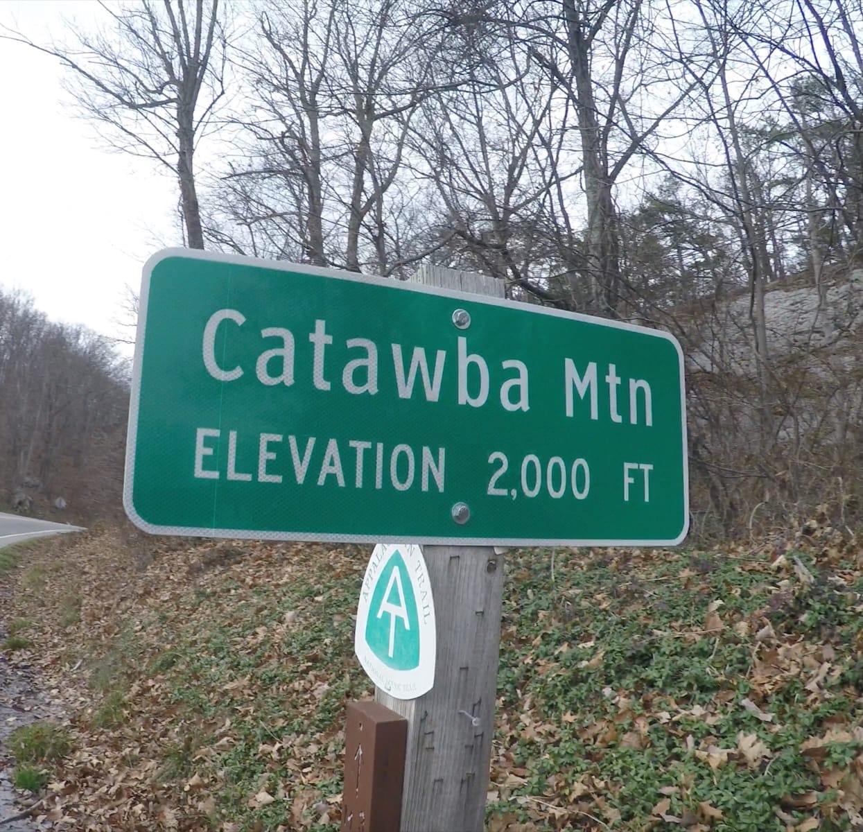 Catawba Mountain elevation sign at 2,000 feet on the Appalachian Trail.